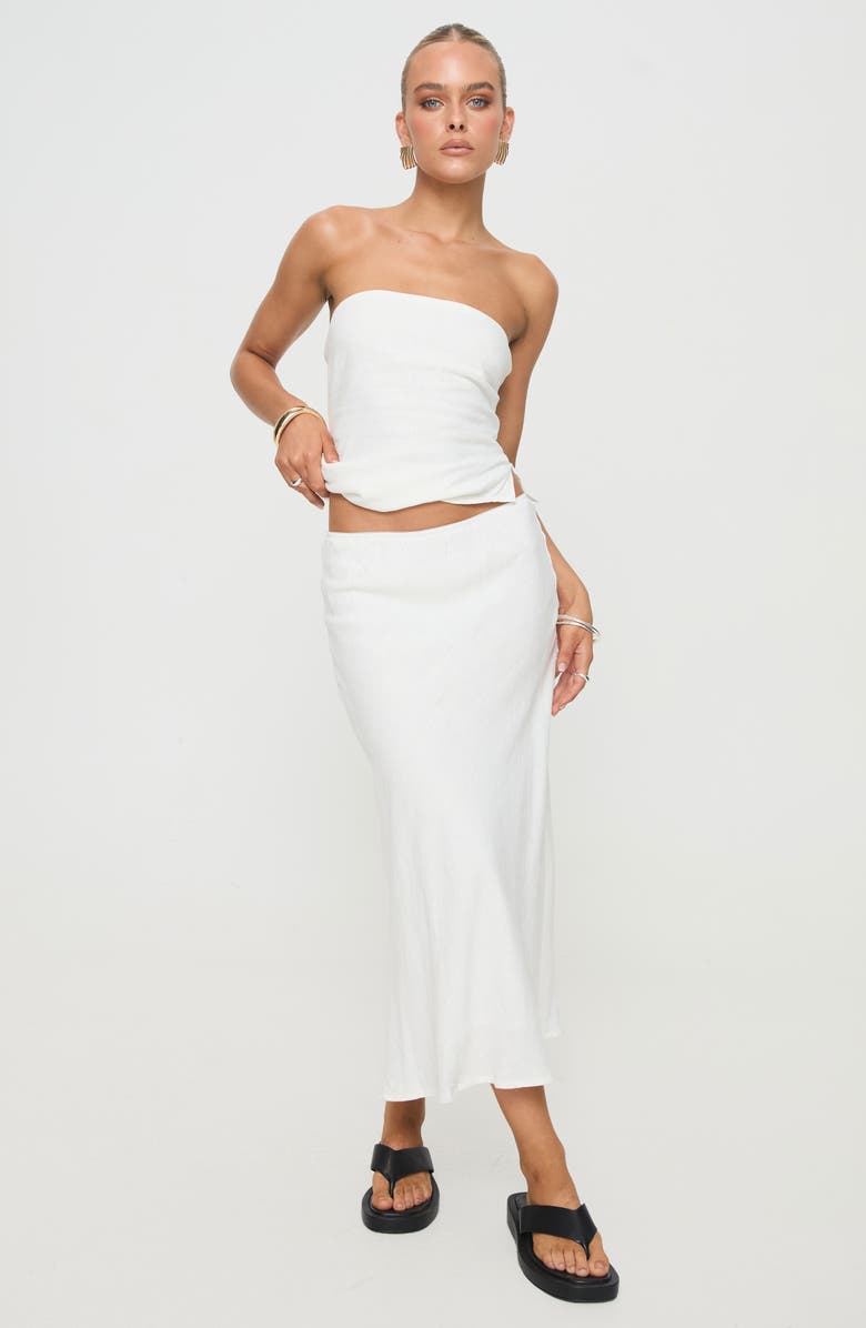 Princess Polly Mercer Low Rise Linen Blend Midi Skirt, Alternate, color, White