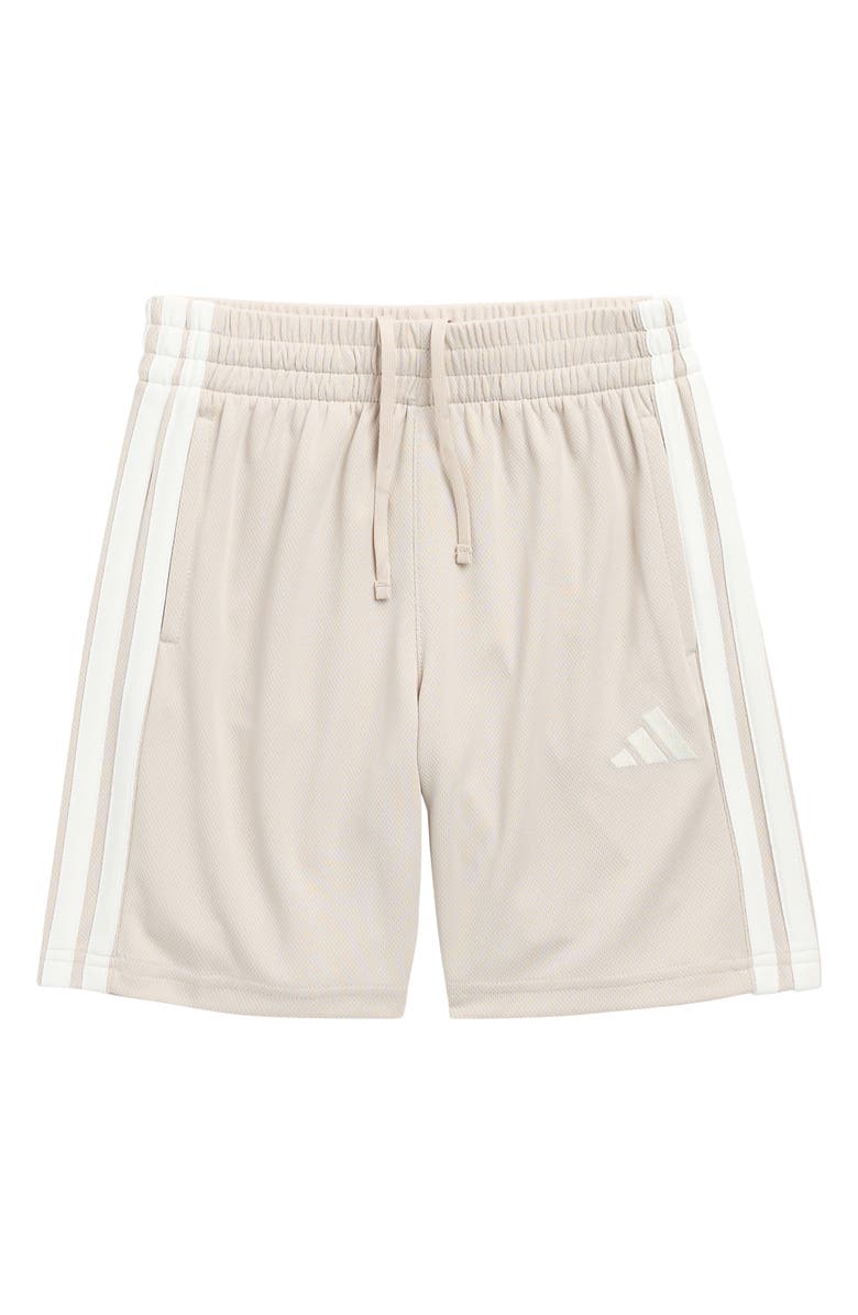 adidas Kids' 3-Stripes Mesh Shorts, Main, color, Wonder Alumina