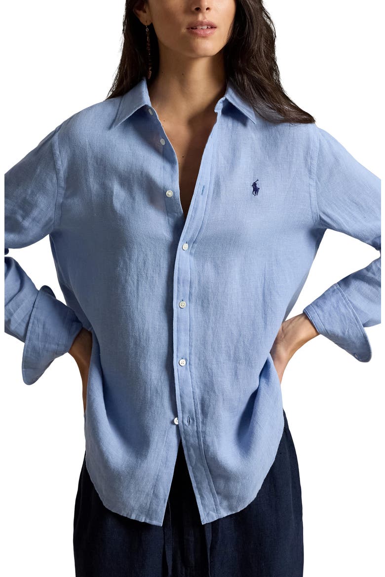 Classic Fit Linen Button-Up Shirt, Main, color, SUMMER BLUE