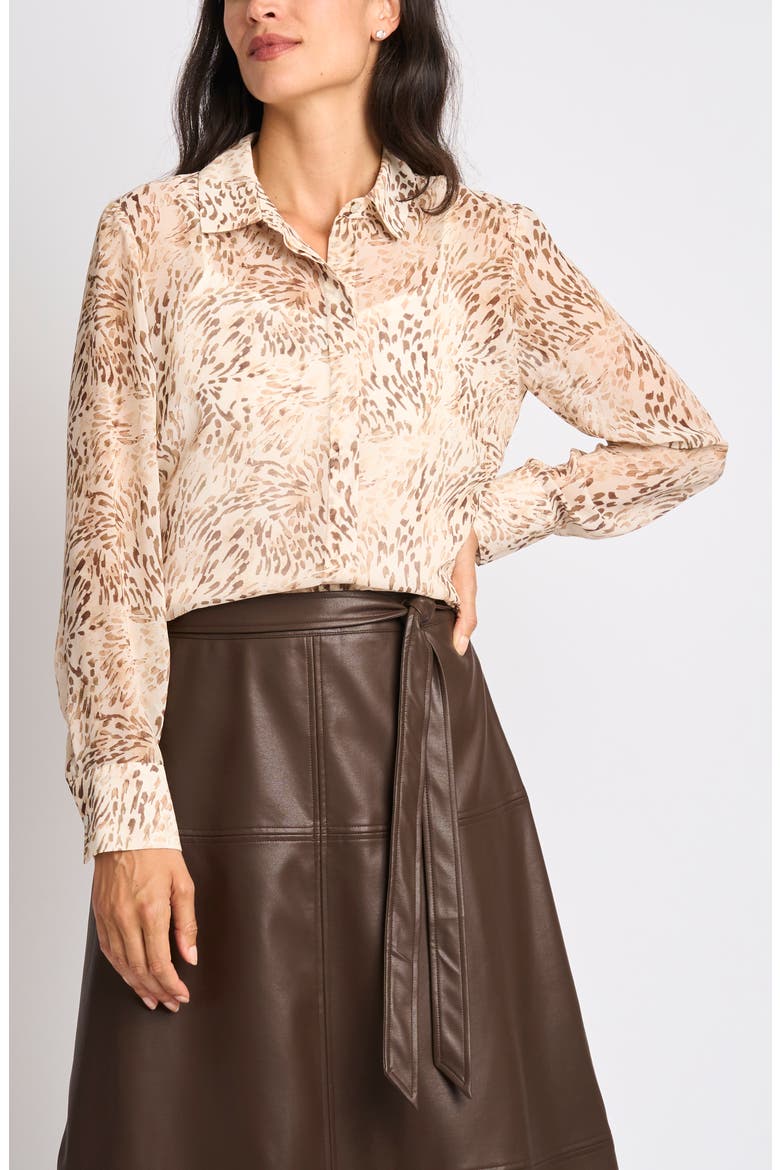 Hidden Placket Semisheer Chiffon Button-Up Shirt, Main, color, AFTERGLOW