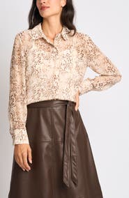 Halogen® Hidden Placket Semisheer Chiffon Button-Up Shirt