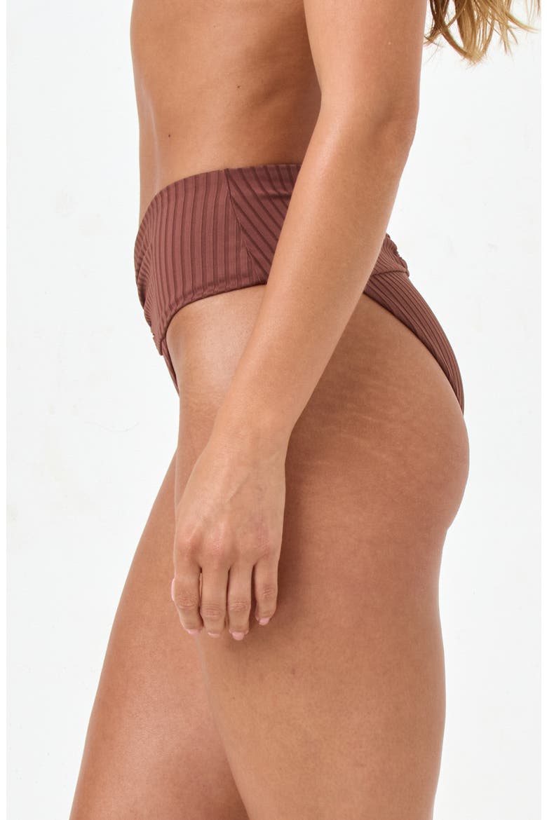 Bardot Ruched Rib Bikini Bottoms, Alternate, color, CAFE