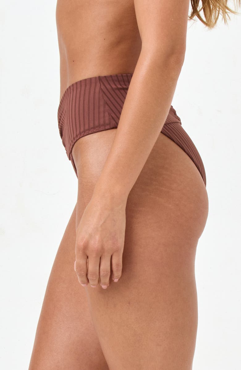 LSPACE Bardot Ruched Rib Bikini Bottoms, Alternate, color, Cafe