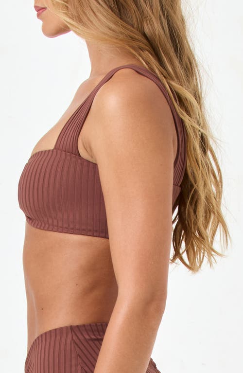 L*space Lspace Bardot Ruched Rib Bikini Bottoms In Brown