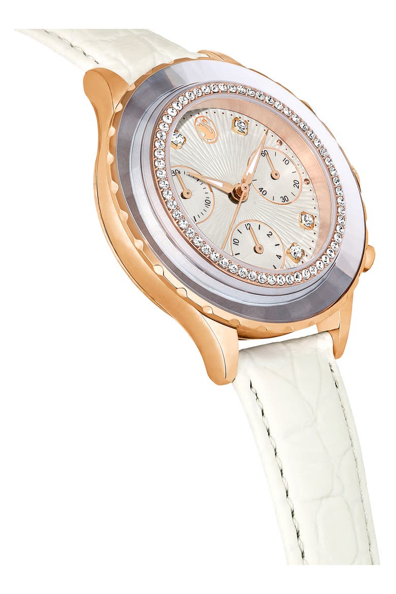 Octea Chronograph Leather Strap Watch, 37mm, Alternate, color, WHITE