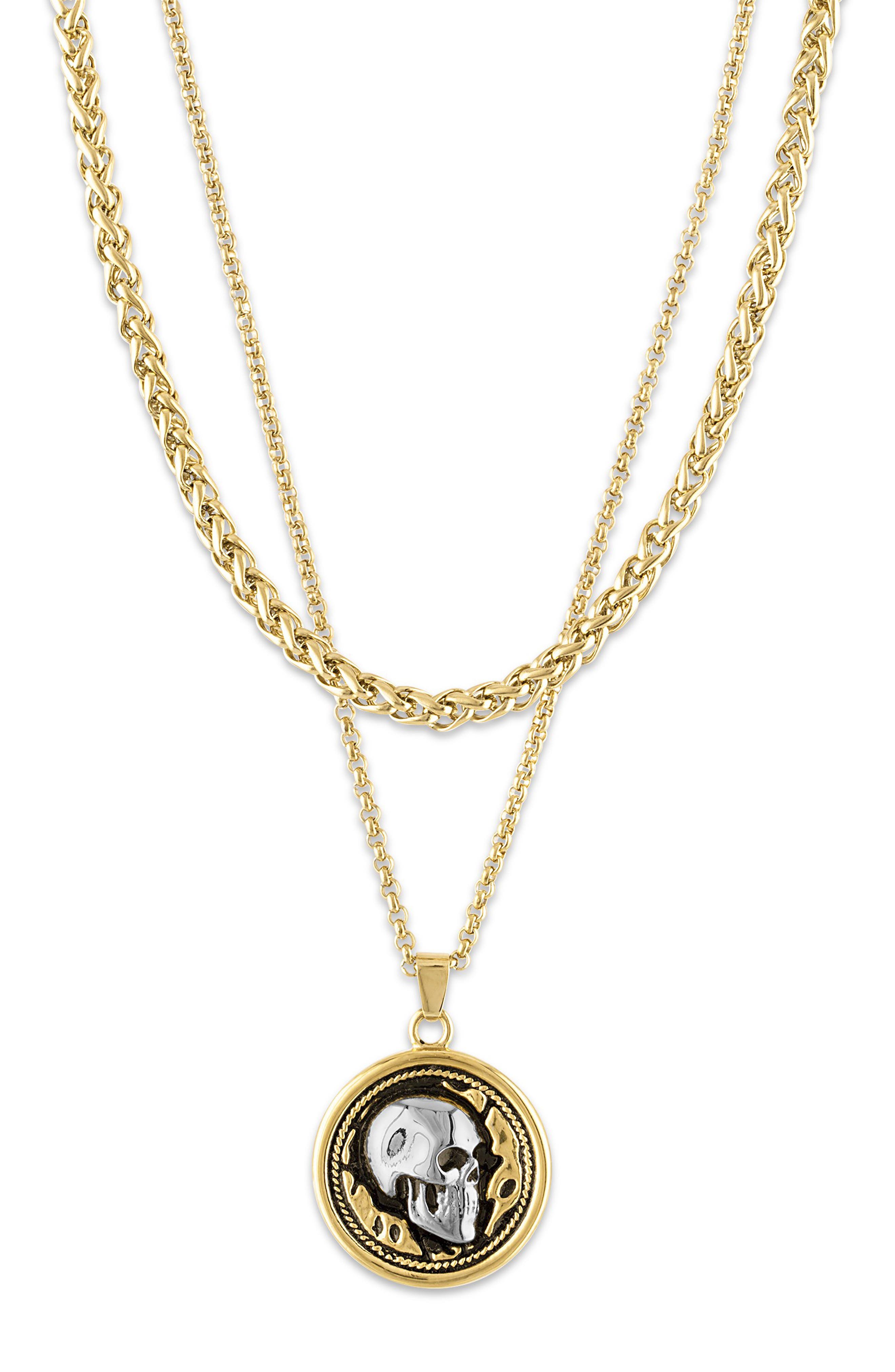 Esquire Men's Set of 2 Skull Pendant & Chain Necklaces