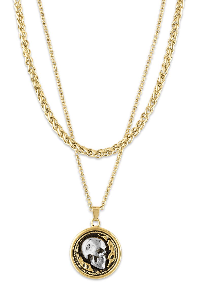 Men's Set of 2 Skull Pendant & Chain Necklaces, Main, color, GOLD