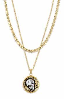 Esquire Men's Set of 2 Skull Pendant & Chain Necklaces