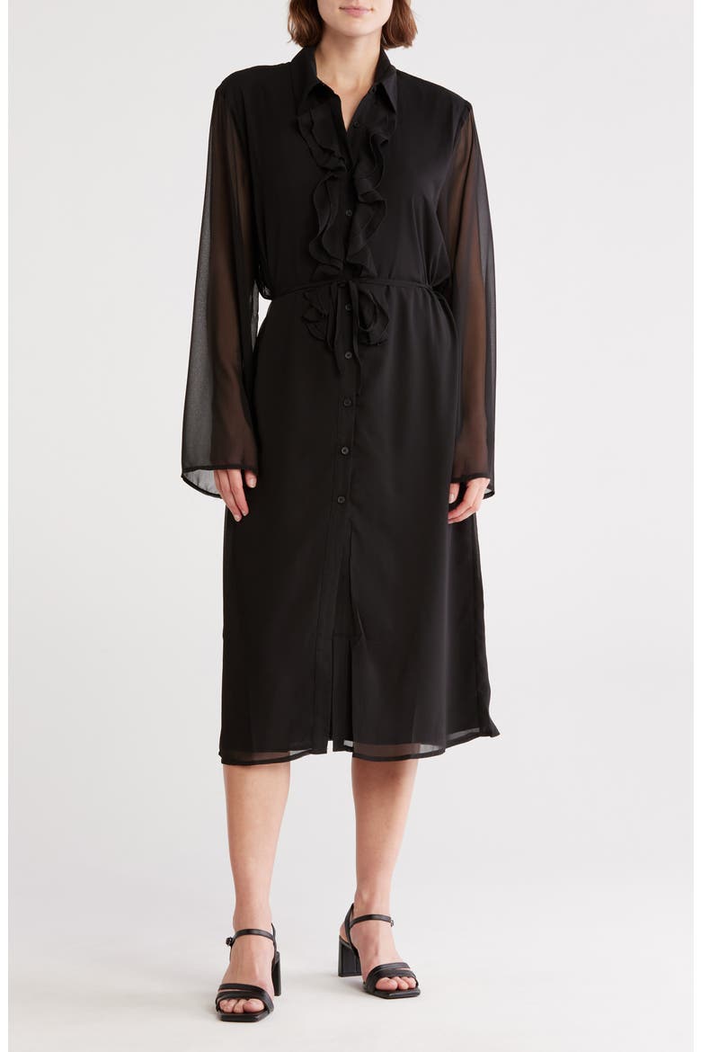 Yasmine Ruffle Shirtdress, Main, color, BLACK