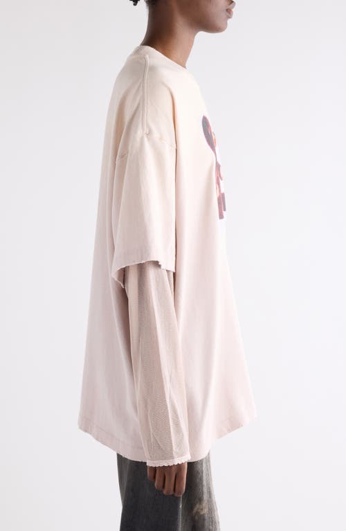 Acne Studios Pink Violet Layered T-shirt With Print In Pink