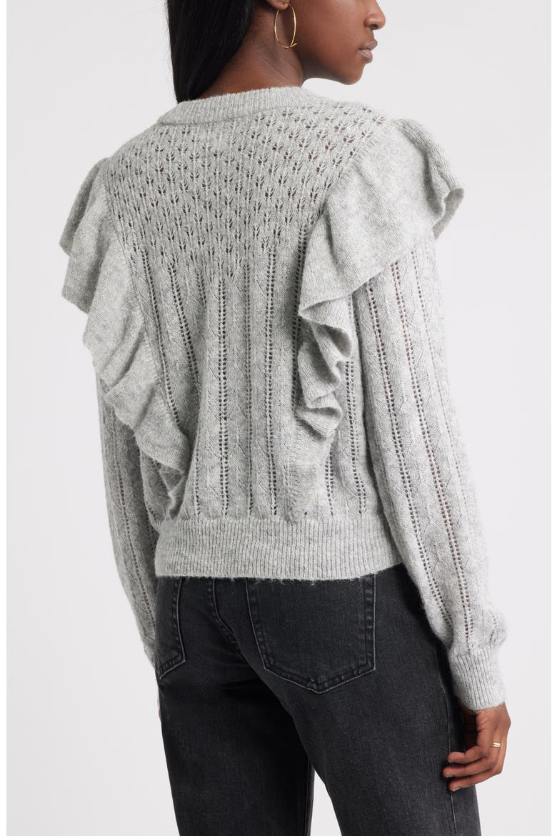 Ruffle Pointelle Sweater, Alternate, color, GREY HEATHER