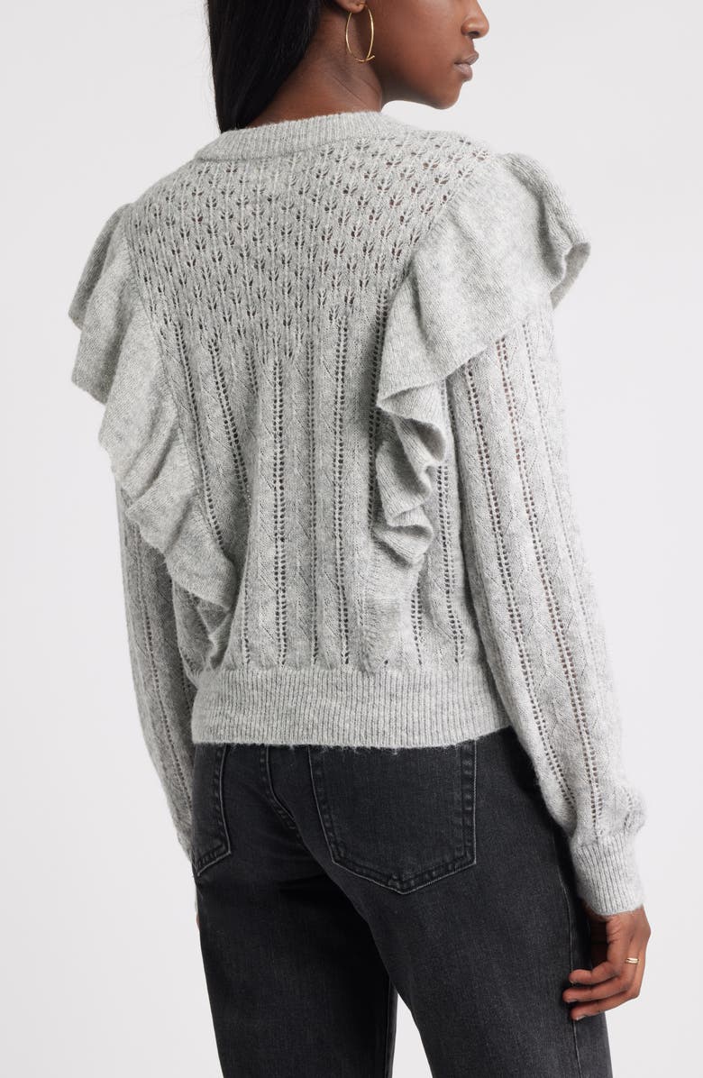 Treasure & Bond Ruffle Pointelle Sweater, Alternate, color, Grey Heather