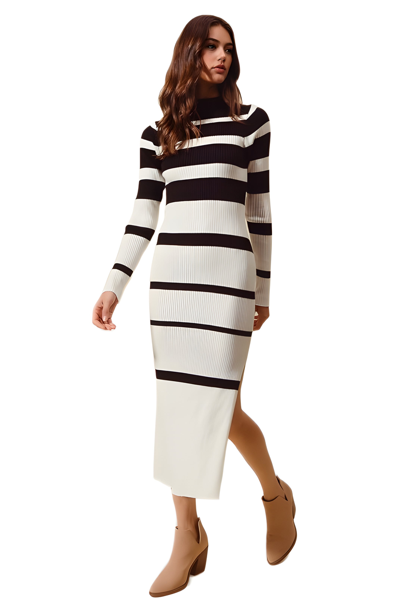 Knit and Lounge Striped Long Sleeve Knit Bodycon Dress, Alternate, color, Black/Ivory Striped