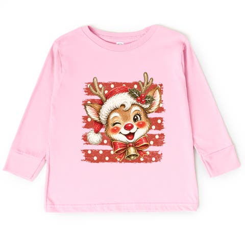 Reindeer Stripes and Polka Dots Long Sleeve Tee (Toddler)
