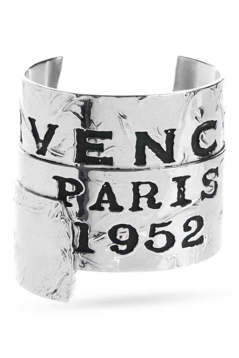 Tape Logo Cuff Bracelet, Main, color, ANTIQUE SILVER