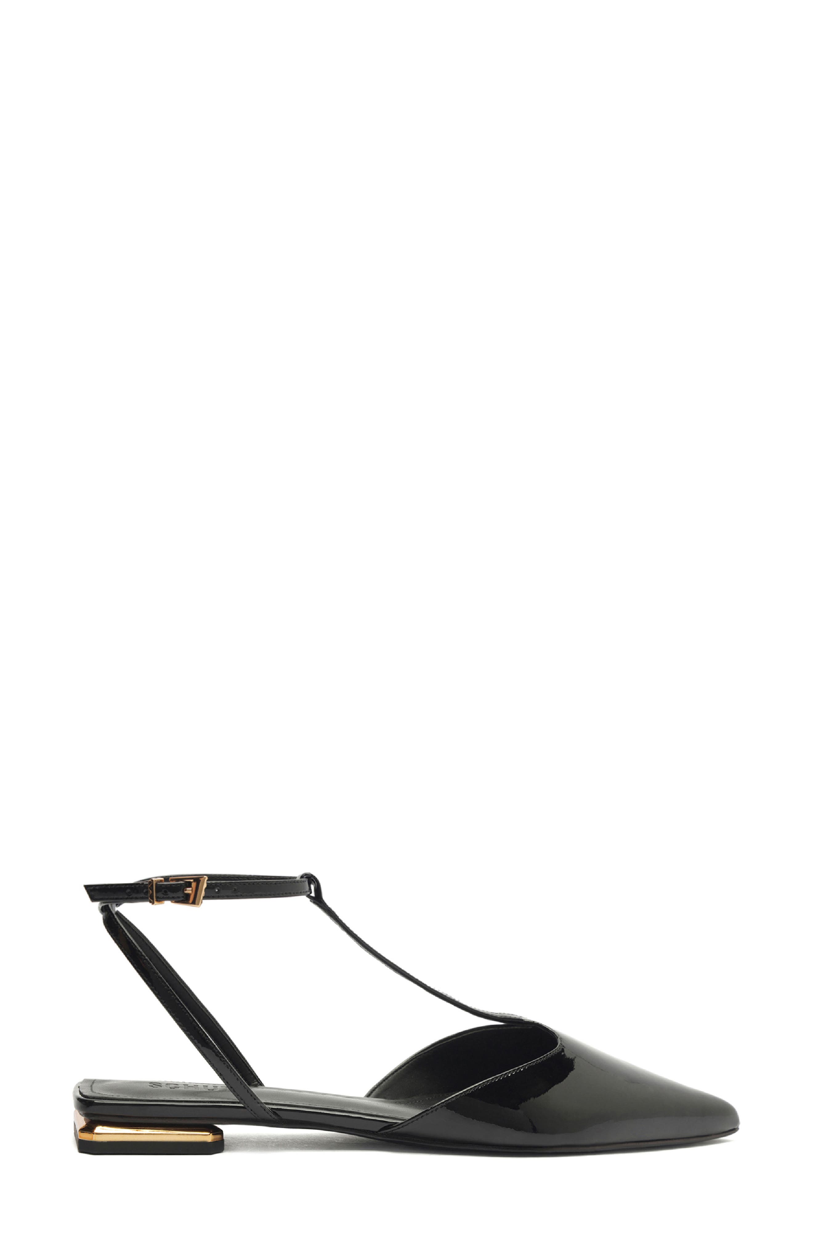 Schutz Allure Pointed Toe T-Strap Flat, Alternate, color, Black