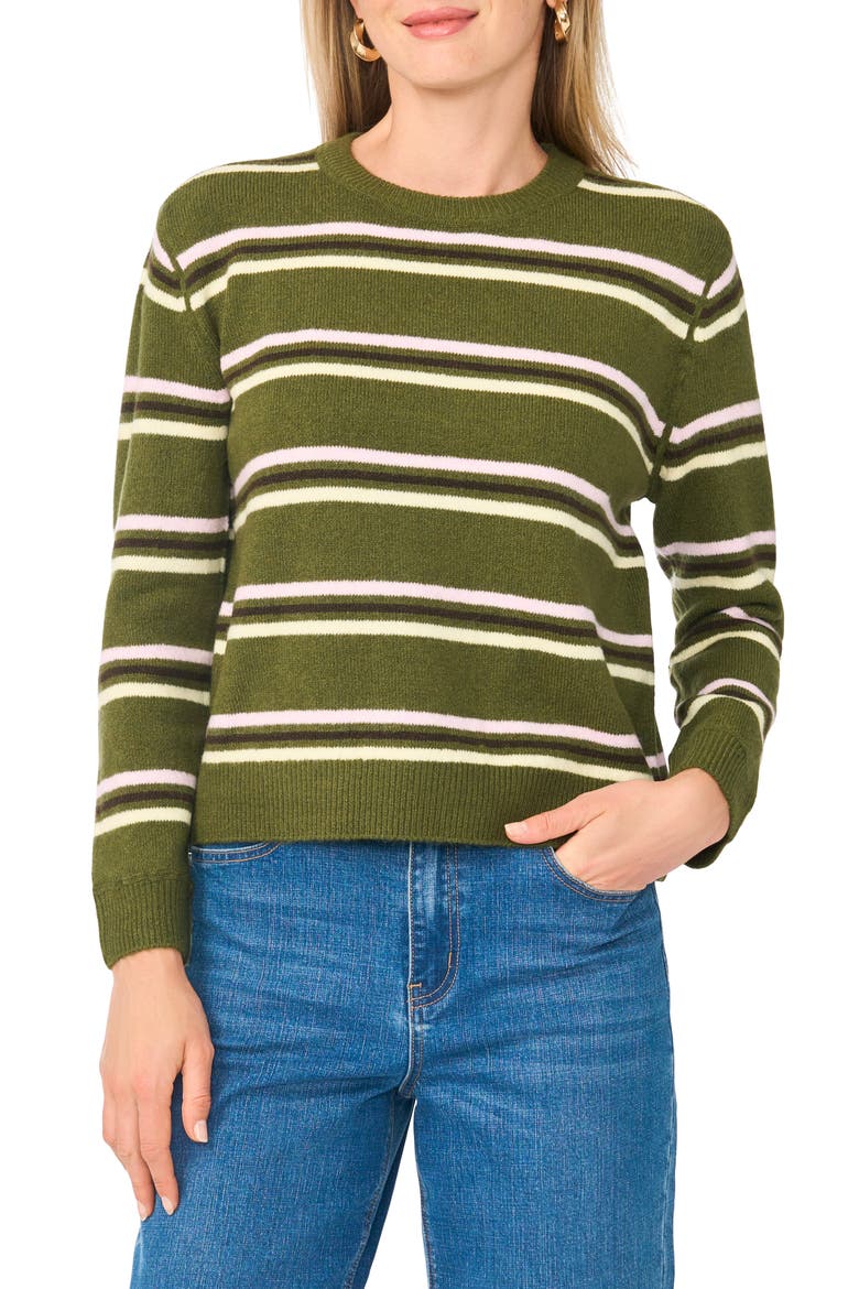 Stripe Crewneck Sweater, Main, color, GRECIAN OLIVE