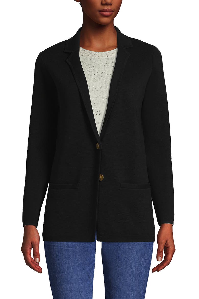 Fine Gauge Cotton Button Front Blazer Sweater, Main, color, Black