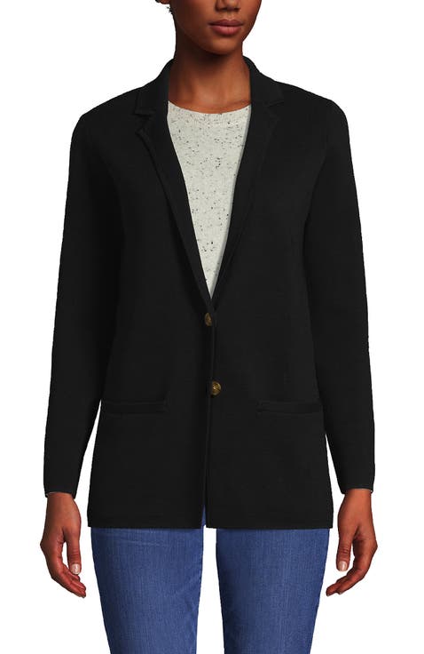 Fine Gauge Cotton Button Front Blazer Sweater