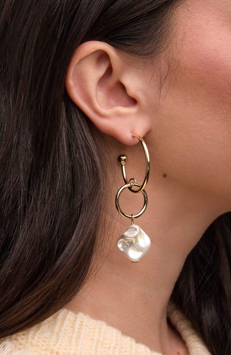 SAACHI Faux Pearl Drop Hoop Earrings, Alternate, color, Gold/ Faux Pearl