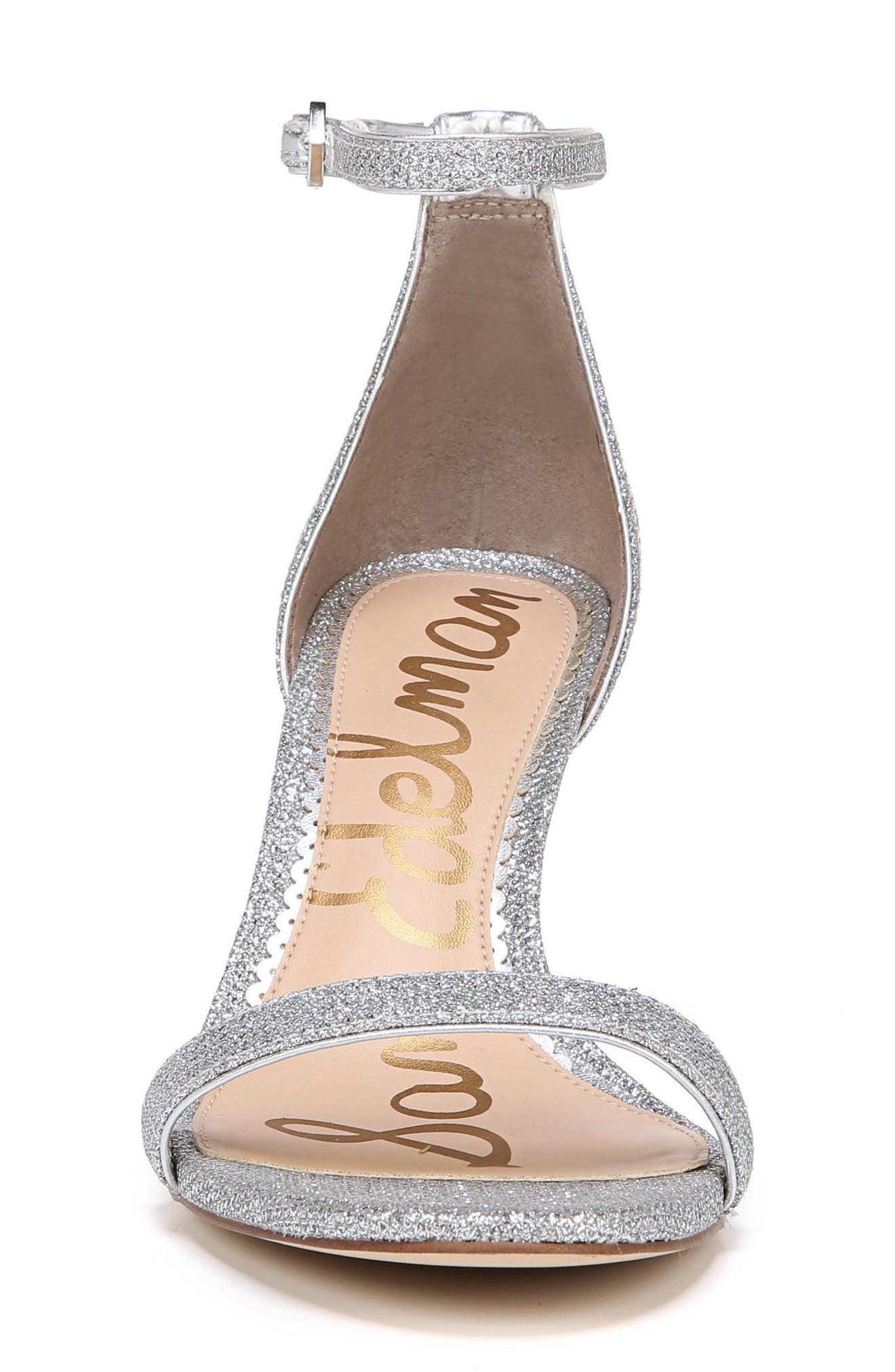 'Patti' Ankle Strap Sandal, Alternate, color, SOFT SILVER FABRIC