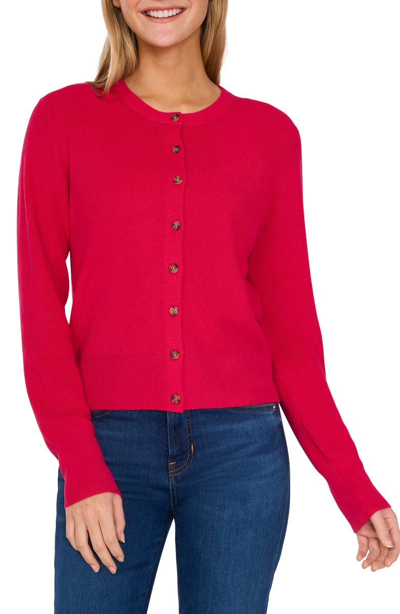 CeCe Crewneck Cardigan, Main, color, Bright Rose