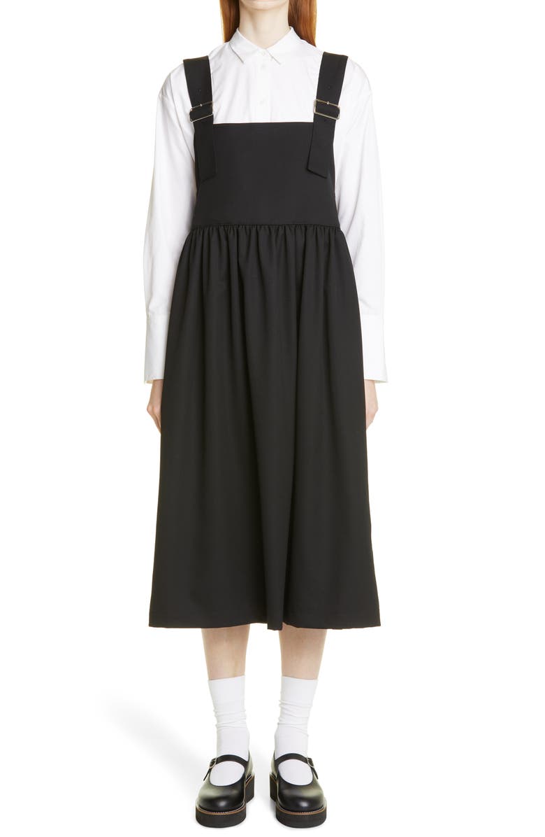 Tao Comme des Garçons Tricot Comme des Garçons Garment Dyed Wool Gabardine Pinafore Dress, Main, color,