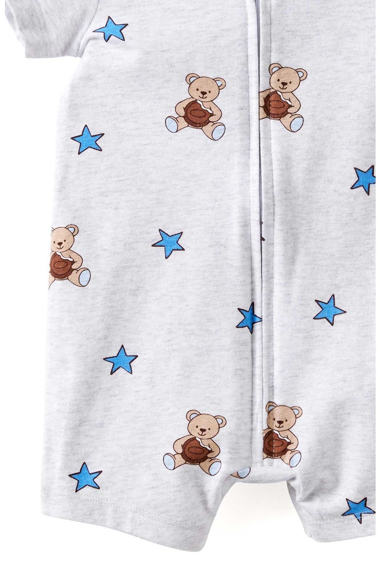 Growie Short Sleeve Zip All In One Romper, Alternate, color, Snow Marle Cookie-Star Bear