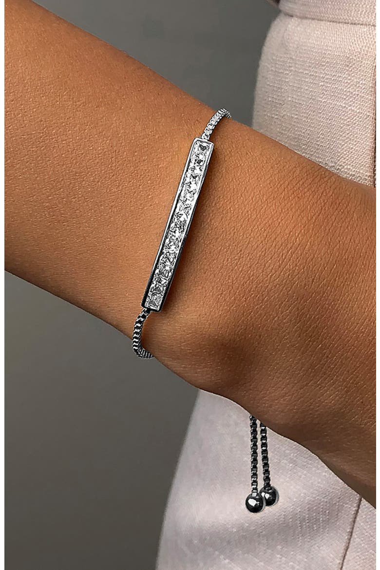 Inlaid Cubic Zirconia Bar Bolo Bracelet, Alternate, color, SILVER