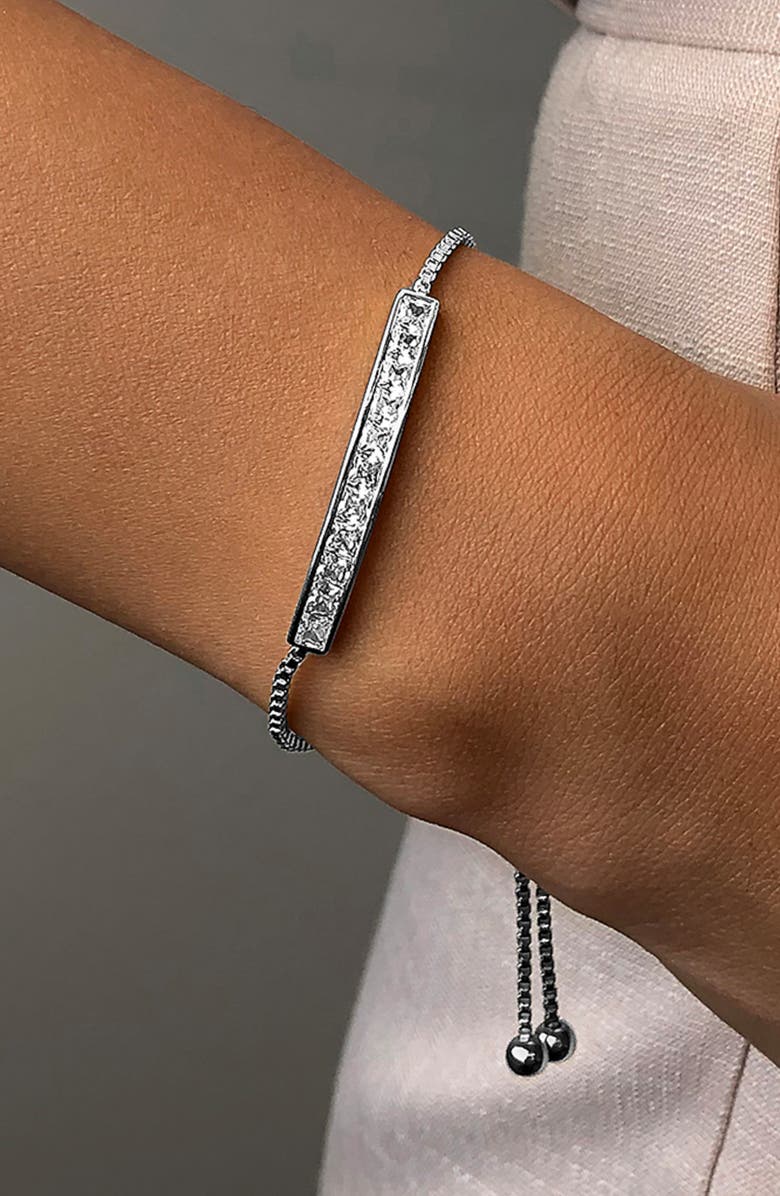 Sterling Forever Inlaid Cubic Zirconia Bar Bolo Bracelet, Alternate, color, 
