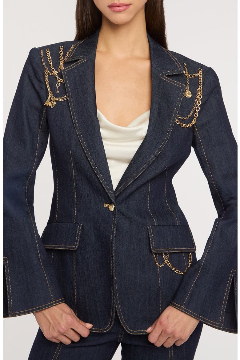 Love Token Danika Chain Denim Blazer, Main, color, INDIGO