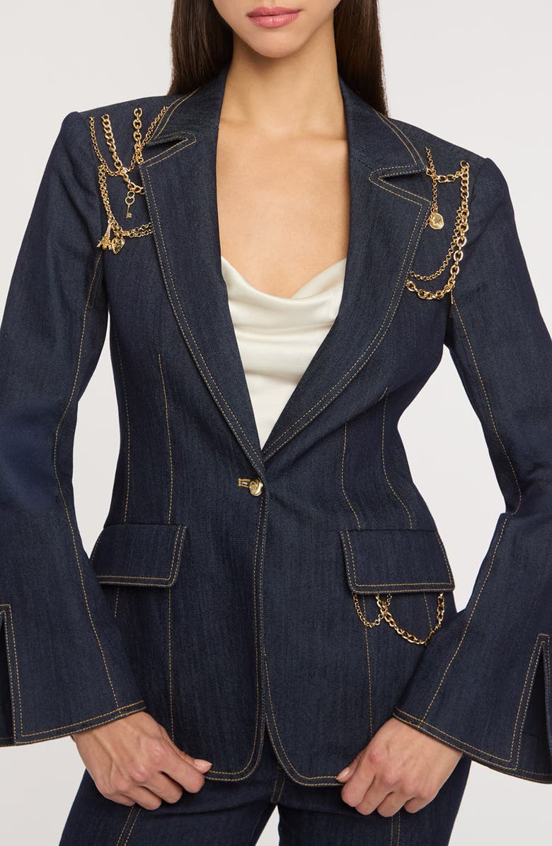 Cinq à Sept Love Token Danika Chain Denim Blazer, Main, color, Indigo