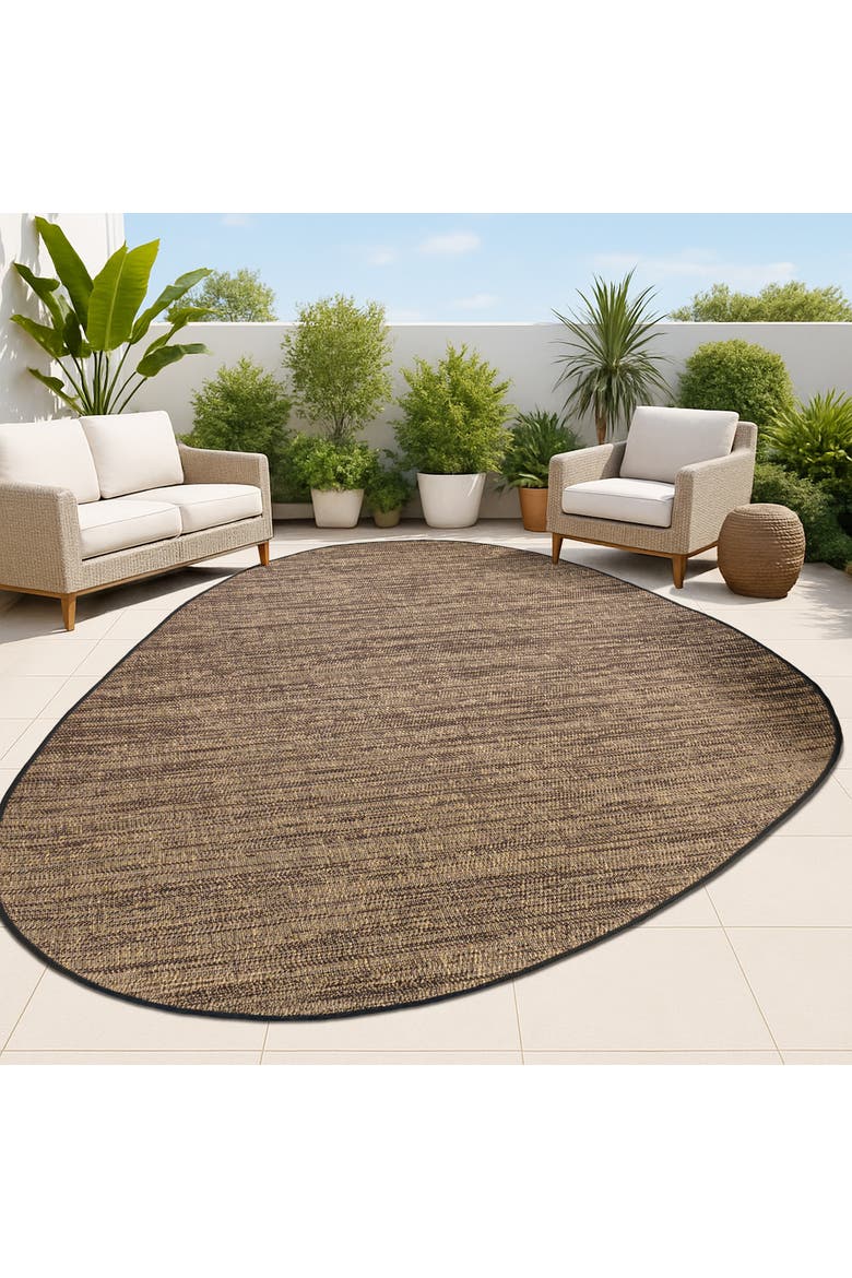 Callan Modern Rustic Abstract Indoor/Outdoor Shaped Area Rug, Alternate, color, Brown/Black