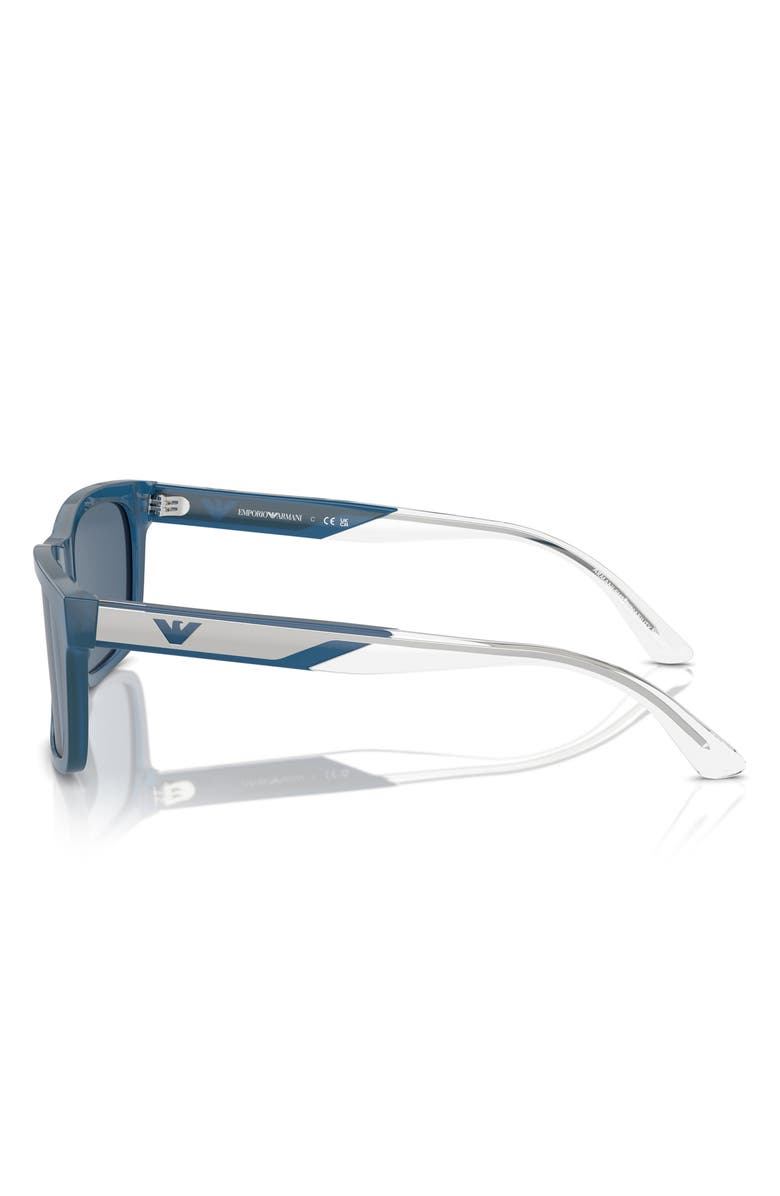 Emporio Armani 57mm Rectangular Sunglasses, Alternate, color, Shiny Opaline Blue / Dark Blue