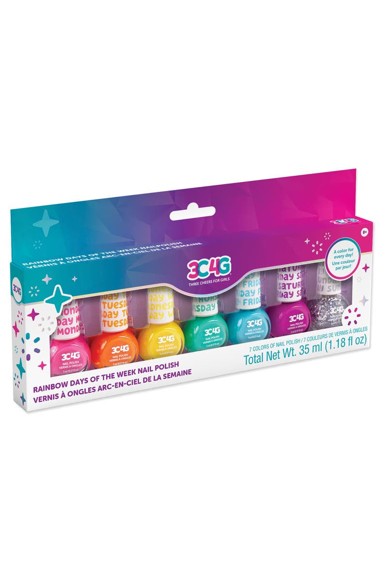 Three Cheers For Girls 3C4G Rainbow Days Of The Week Nail Polish Set 7 Bottles, Main, color, Multicolored