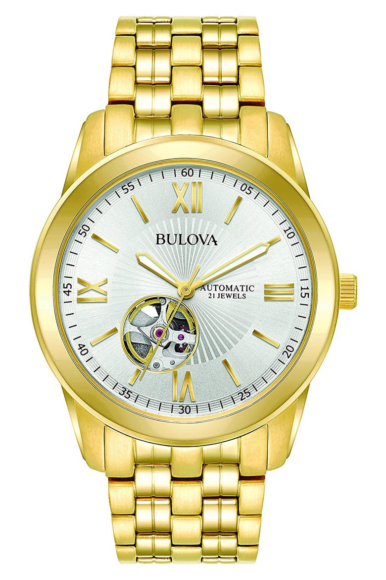 Men's Automatic Stainless Steel Bracelet Watch, 42mm, Main, color, GOLD