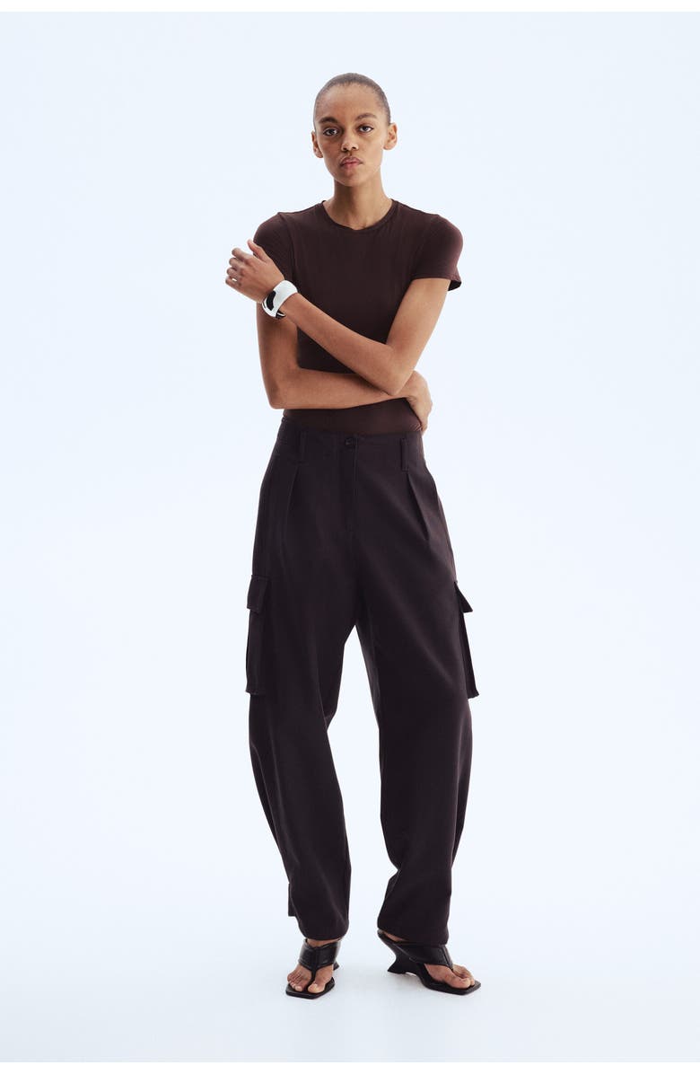 H&M Short-sleeved Microfibre Body, Alternate, color, Dark Brown