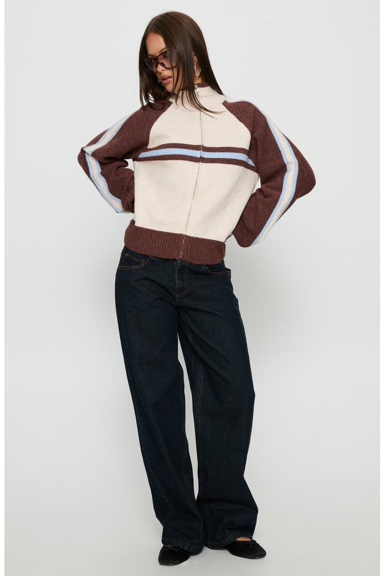 Lexanne Stripe Mock Neck Zip Sweater, Alternate, color, CREAM MULTI