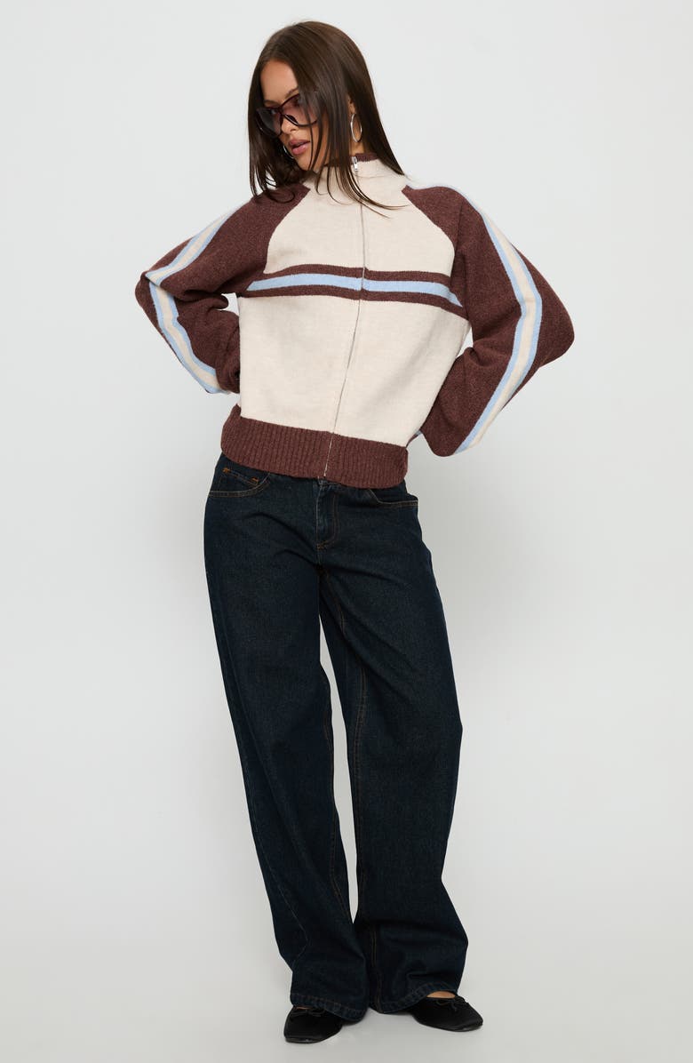 Princess Polly Lexanne Stripe Mock Neck Zip Sweater, Alternate, color, 