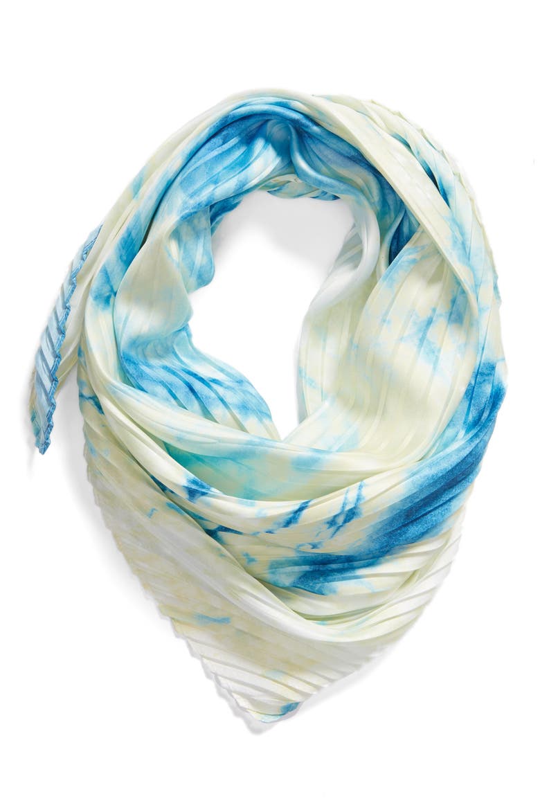 Pleated Square Scarf, Alternate, color, BLUE SPRING WASH PRINT