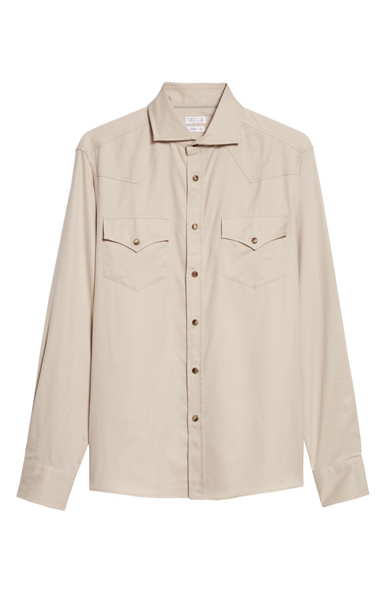 Brunello Cucinelli Leisure Fit Cotton Twill Western Shirt, Alternate, color, 