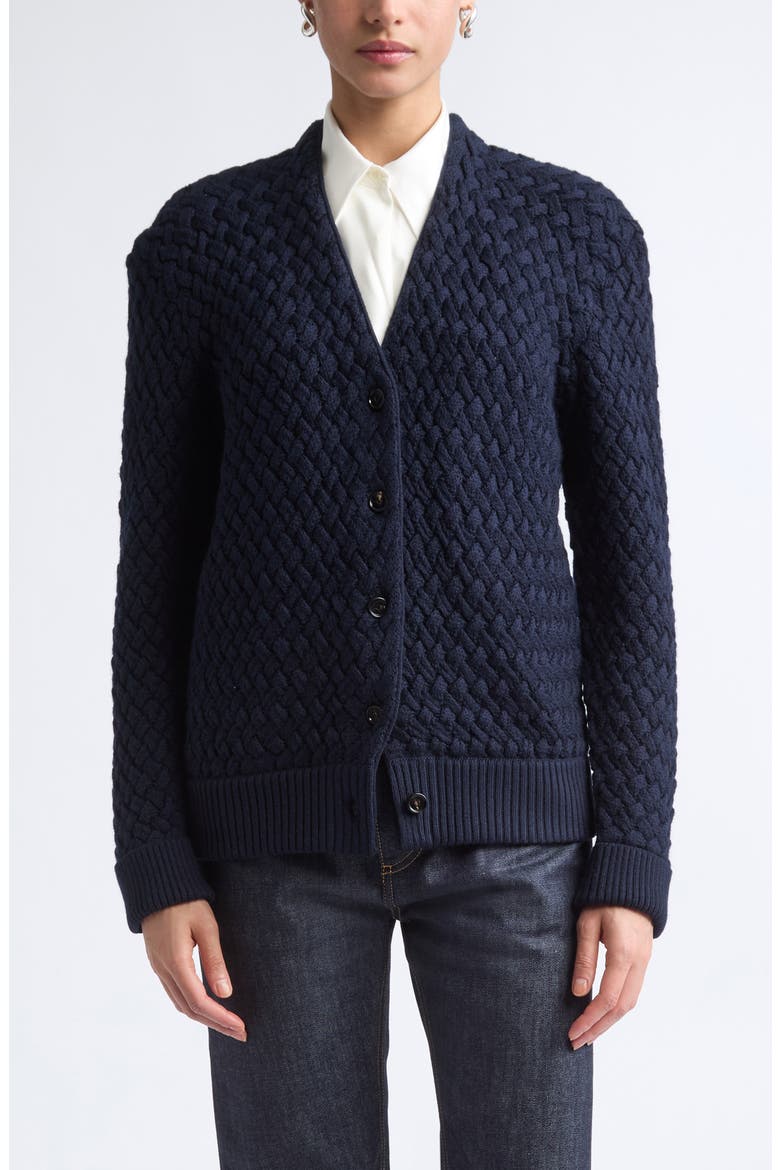 Intrecciato Wool Cable Stitch Cardigan, Main, color, 4071 MIDNIGHT BLUE