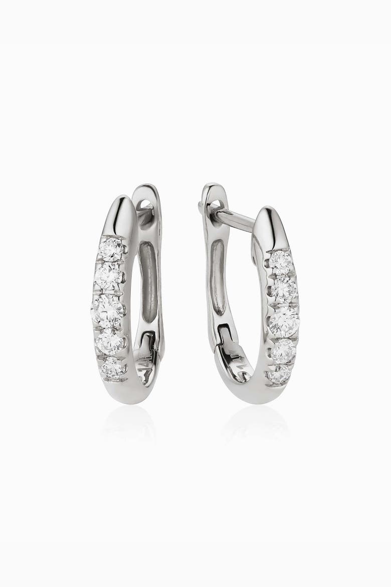 14K Gold Regal Diamond Huggies, Main, color, White Gold - Diamonds