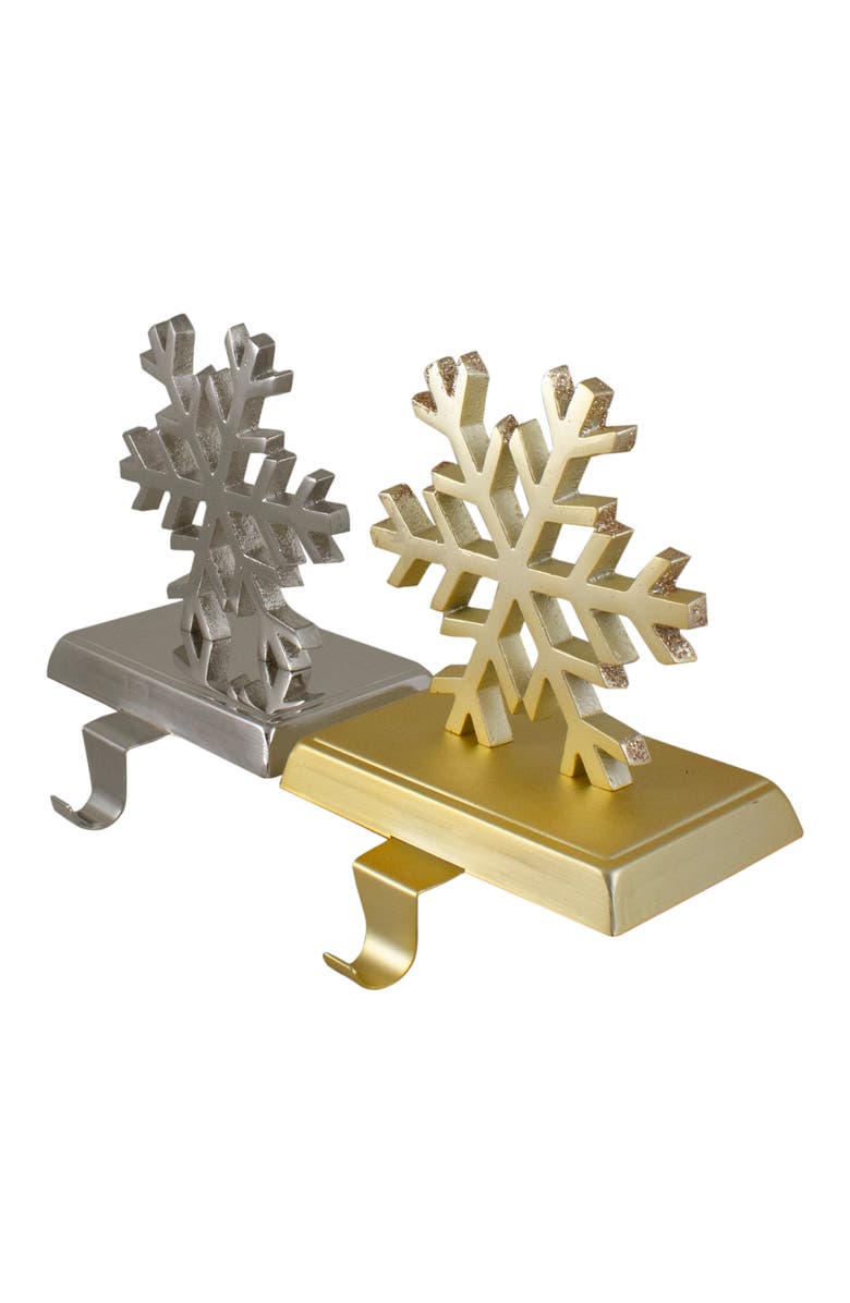 Northlight Set of 2 Gold and Silver Shiny Snowflake Christmas Stocking Holders, Alternate, color, Silver
