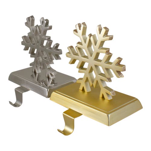 Northlight Set Of 2 Gold And Silver Shiny Snowflake Christmas Stocking Holders In Silver