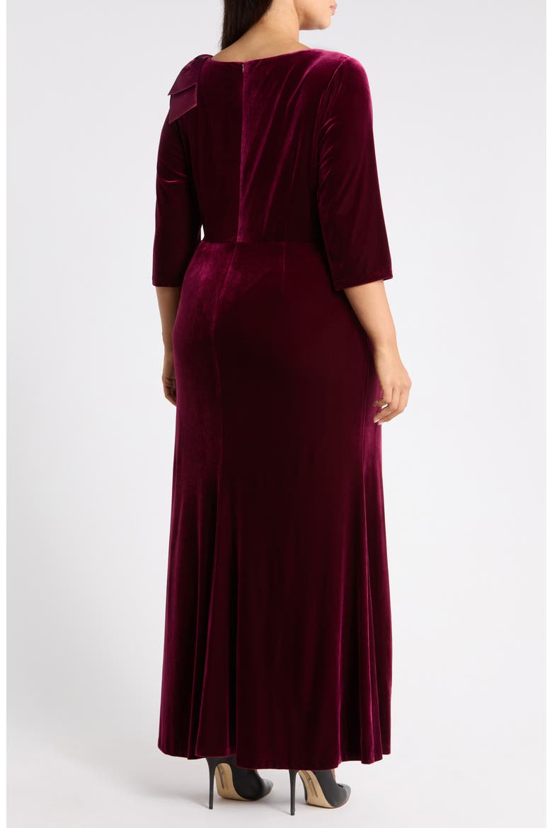 Asymmetrical Neck Bow Velvet Gown, Alternate, color, WINE
