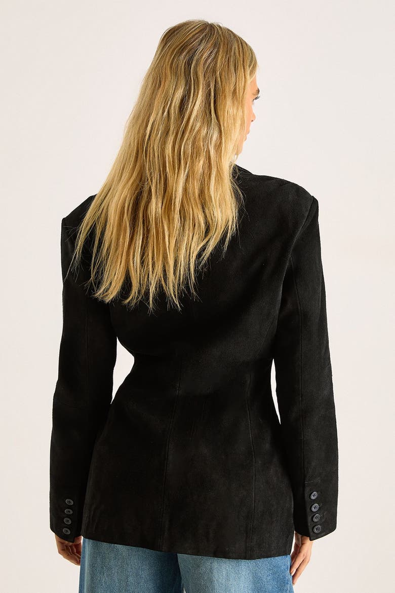 Real Suede Cinched Waist Blazer, Alternate, color, Black
