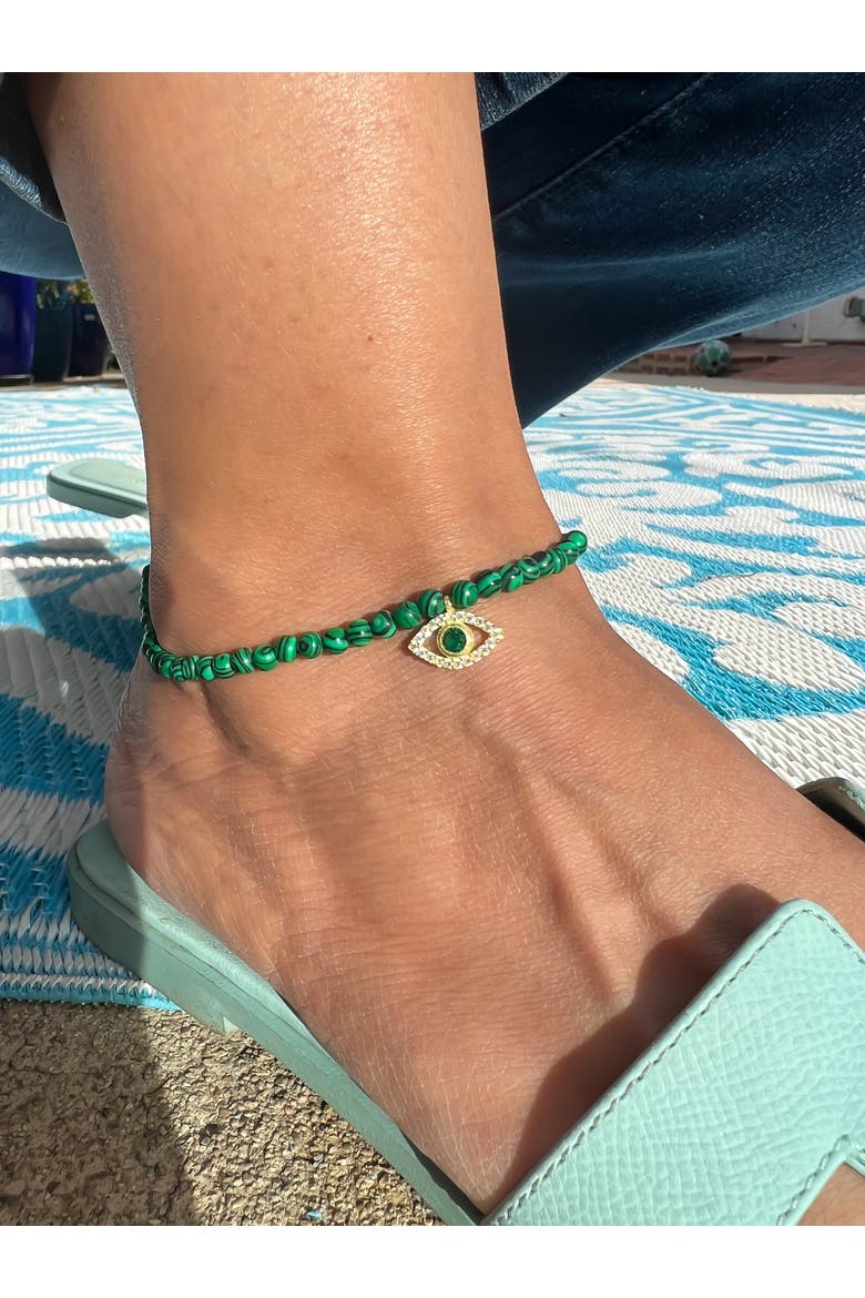Malachite Beaded Eye Anklet, Alternate, color, Green