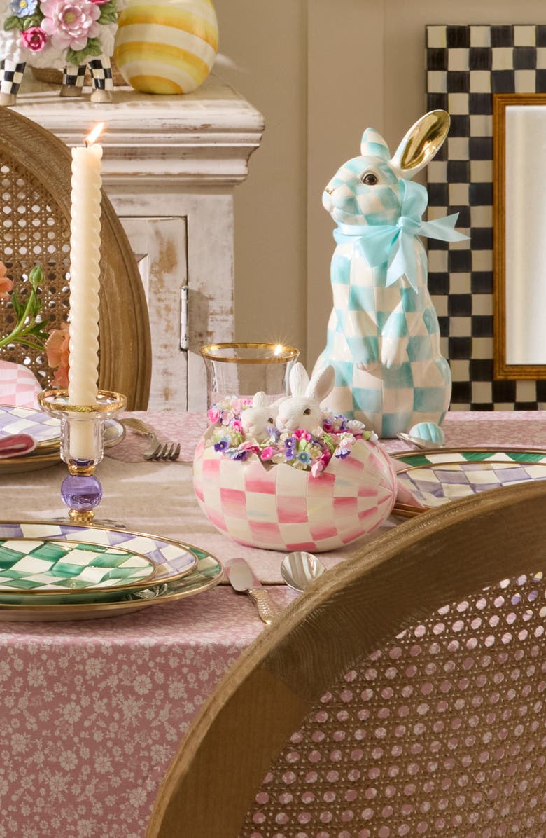 MACKENZIE CHILDS Bubblegum Check Peekaboo Bunny Egg Figurine, Alternate, color, Pink