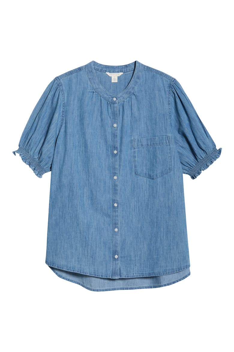 Puff Sleeve Chambray Button-Up Shirt, Alternate, color, MEDIUM WASH